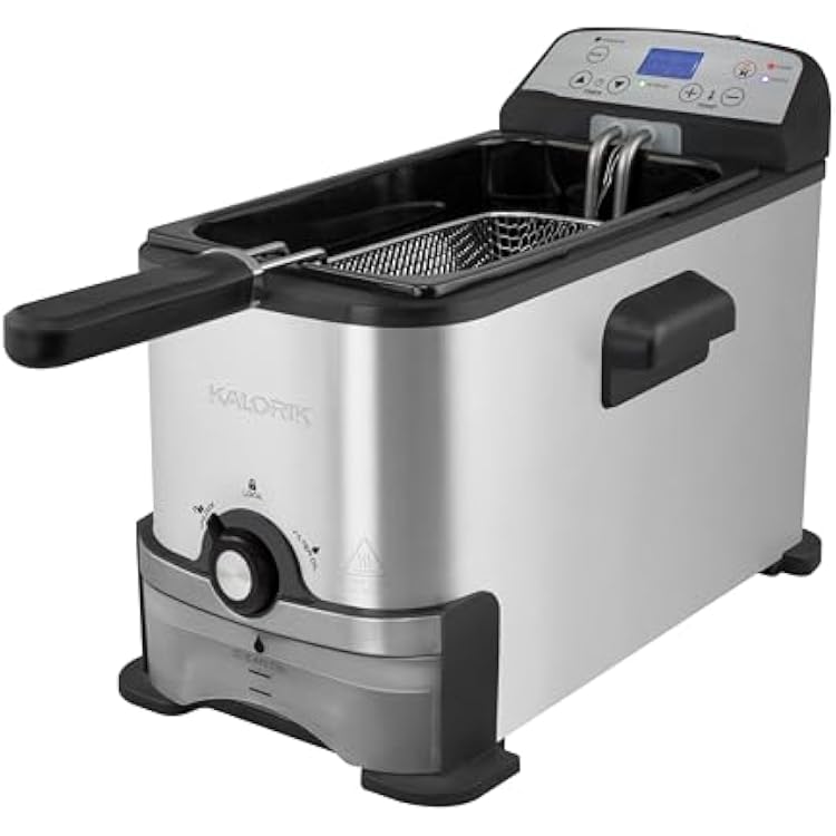 Kalorik Deep Fryer with Oil Filtration, 3.2-Quarts Featuring 30-Minute Timer with Basket and Dishwasher-Safe Lid with View Window and Adjustable Temperature Control, 1700-Watts, Silver