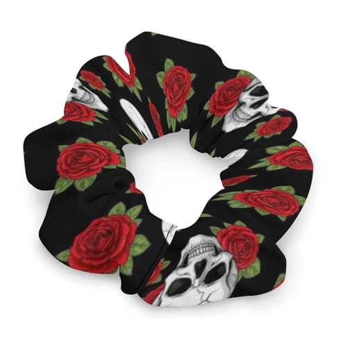 Elegant Hair Elastics Bands Halloween Skulls Red Rose Ponytail Holder Scrunchies Women Daily Hair Accessories