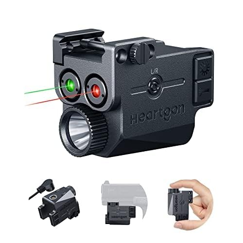 Heartgon Laser Light Combo, 500 Lumens Laser Beams for Guns, Red Green Laser Sights with Weaponlight Tactical Strobe Handgun Lights, Magnetic USB Rechargeable Red Green Laser for Pistol Glock