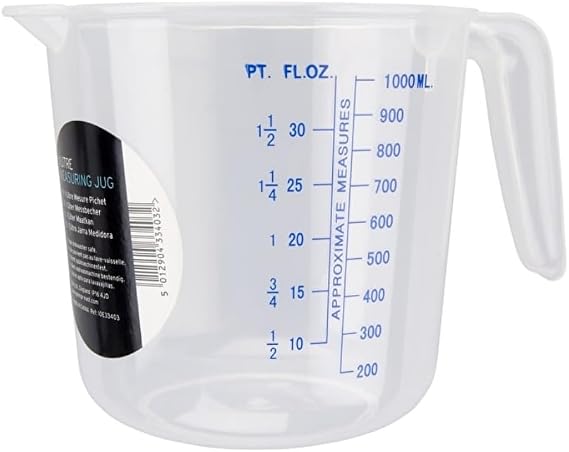 Chef Aid 1 Litre Plastic Measuring Jug, BPA-Free | Transparent Liquid Measuring Cup with Easy-Read Markings, Ideal for Cooking, Baking, and Food Preparation