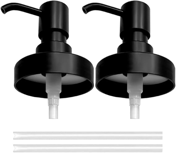 Mason Jar Liquid Soap Dispenser Lids and Pump, Modern Farmhouse Decor for Kitchen Sink& Bathroom, Liquid Soap Pumps for Hand Soap, Dish Soap, Lotions(Black Matte, 2 Pack)