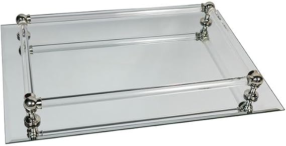 Spiegeltablett rechteckig mit edler Umrahmung Länge ca. 37 cm Breite ca. 25 cm Silber/transparent