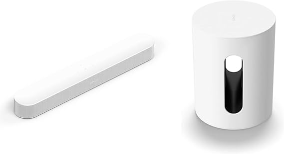 Dolby Atmos Compatible Sound Bar and Mini Subwoofer Set Sonos Sound Bar Beam White + Subwoofer Sub Mini White