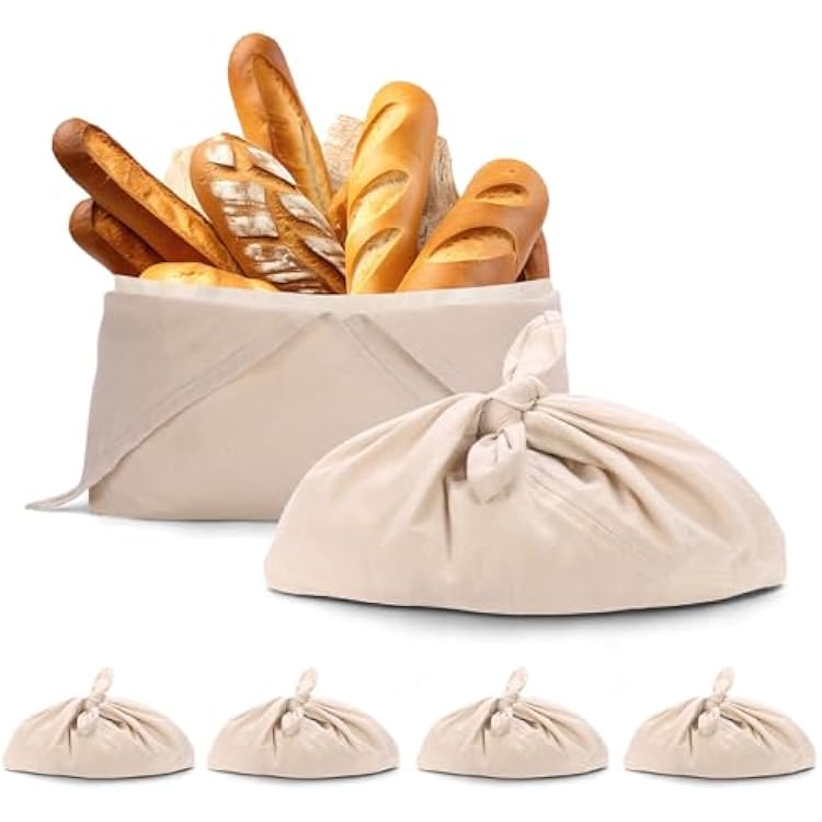 4 Pack Beeswax Bread Bags, Striped Linen Bento Bags, 14 Cotton Loaf Bag, Reusable Organic Food Storage, Sourdough Bag, Rustic Farmhouse Azuma Bukuro Origami Wrap for Baked Gifts Natural Color, 4