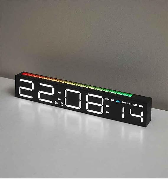 TechTic Geniş Ekran Dijital Masa Saati – Ses Ritim Sensörlü RGB Işık | Tarih & Alarm Özellikli Modern LED Saat