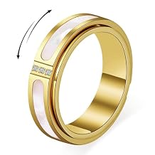 Fidget Spinner Ring for Women:18K Gold Plated Stainless Steel with Mother of Pearl Shell & Cubic Zirconia, Anxiety Relief Spinning Jewelry Gift for Birthday Wedding Engagement Anniversary