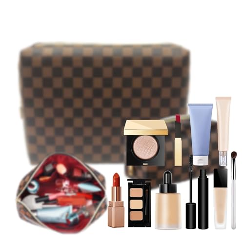 Checkered Makeup Bag, 2 Pcs Portable Leather Cosmetic Bag, Travel Toiletry Bag for Women, PERFECT for Christmas, Birthdays, Valentines Day