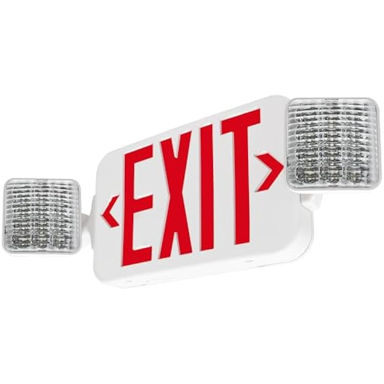 LFI Lights Standard COMBO UL 924 Listed, Exit Sign with Emergency Lights, Red LED, White, 120277VAC Hardwired with Battery Backup, Optional Double Face and Knock Out Arrows, COMBO2RWBB