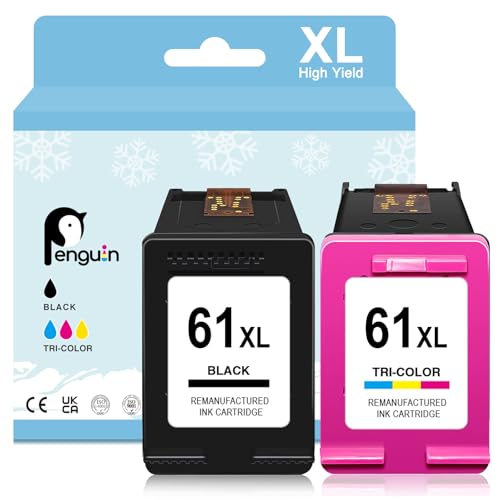 Penguin 61XL Ink Cartridges for HP Ink 61 XL HP61XL 61XL for Envy 5530 Printer Ink for Envy 4500 4501 4502 Officejet 4630 2620 Deskjet 2541 2540 3512 3054 3050a Printers Black and Color