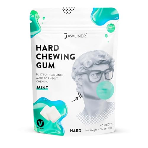 Jawliner Hard Jawline Gum for Facial Fitness - Jaw Exerciser for Sculpted Masseter Muscle with 6-10 Stronger Resistance - Sugar-Free Vegan Workout Gum - Mint Flavor, 40 Pieces
