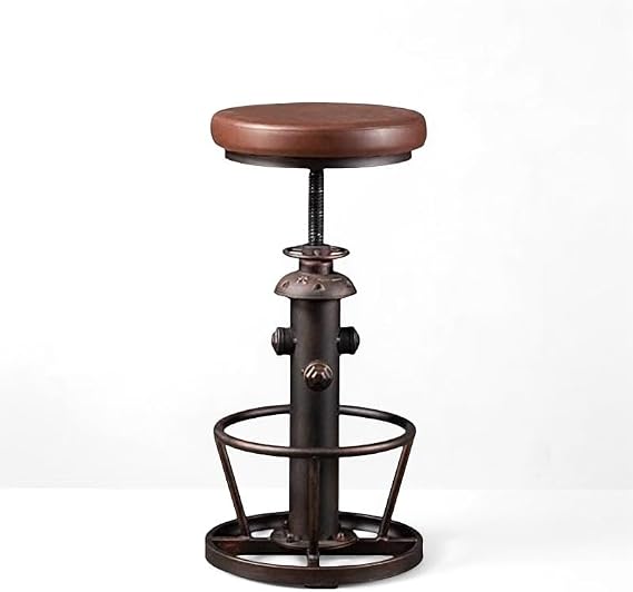 Vintage Swivel Bar Stools Industrial Leather Seat Bar Stool Fire Hydrant Design Kitchen Dinning Chair 24-30inch Height Adjustable with Footrest