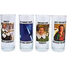 Elf Quotes 10-Ounce Tumbler Glasses, Set of 4 | Festive Home Barware For Liquor and Beverages, Holiday Kitchen Decor Essentials | Christmas Gifts and Collectibles
