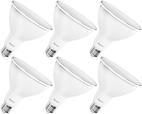 Sunco 6 Pack Outdoor Flood Light Bulb LED PAR38, Exterior Spotlight Bulbs, Weatherproof, 1050 LM, 13W 100W Equivalent, 5000K Daylight, Wet Rated, Dimmable, E26 Base UL