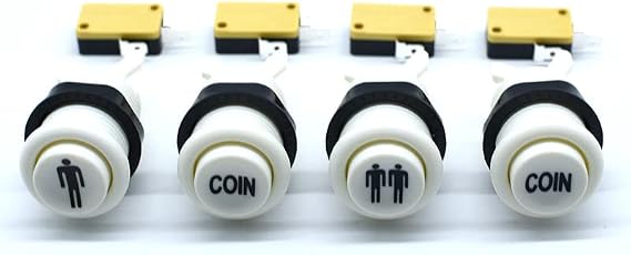 Arcity 4 Pcs/Lot Arcade Game Start Coin Push Button 1P 2P Player Pause Power EXIT Credit Type American Style with Microswitch Jamma MAME Machine Console DIY Parts Red White