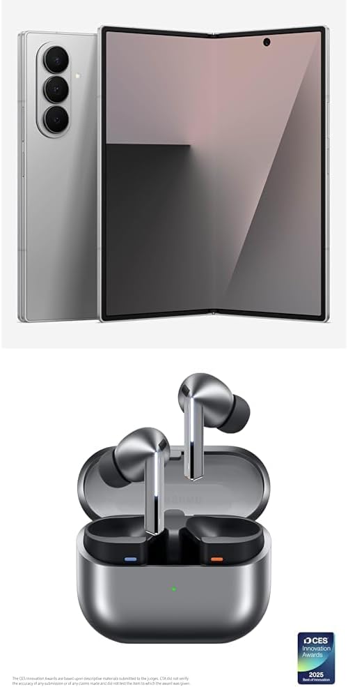 Samsung Galaxy Z Fold7 256GB Unlocked AI Smartphone, Silver Shadow w/ Galaxy Buds 3 Pro AI True Wireless Bluetooth Earbuds, Silver