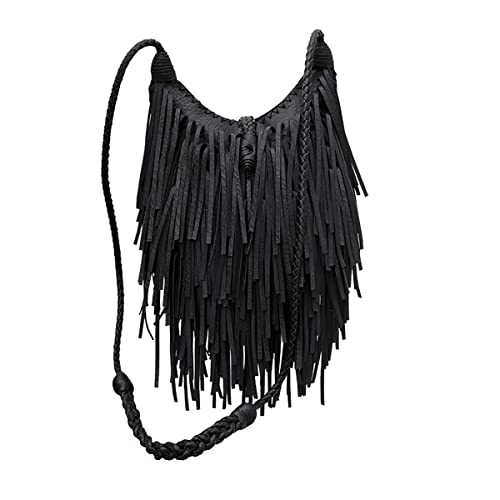 Vintage & Stylish Women Tassel Shoulder Bag PU Leather Bohemian Fringed Crossbody Shoulder Hobo Fringe bag Black
