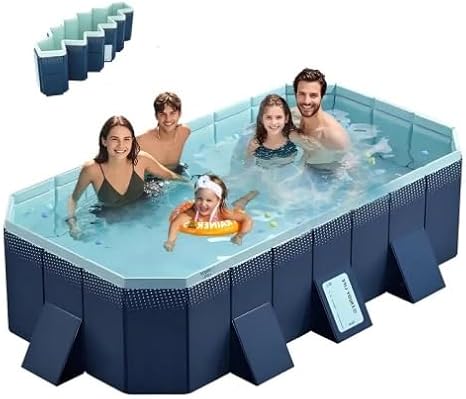 Foldable Non-Inflatable Kids' and Adults' Outdoor Swimming Pool - Hard Plastic Shell, Kid Pool for Backyard Dog Pools (166x107x45cm / 62.35x42.12x17.7inch)