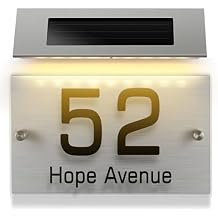 Angoily Solar Address Sign Lamp with 18 Led Lights, House Numbers for Outside,Dual Color White and Warm Light, Stainless Steel Doorplate for Home Decor