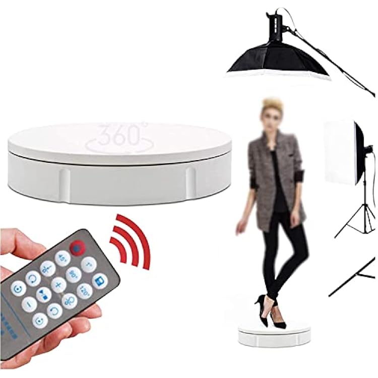 Professional 360 Degree Photography Turntable,220 LB Capacity,11.8 in Rotating Display Stand,Automatic Remote Control Angle,Speed,Direction,Battery Operated,White