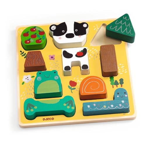DJECO Puzz & Match Happy Wooden Puzzle - Cute Matching Game for Kids - Fun & Engaging Activity for Friends & Family, Perfect Gift - Adorable Toys for Children 18 Months Girls & Boys