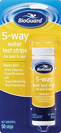 BioGuard 5-in-1 Pool Test Strips, 50 Strips | Quick & Easy Testing for Crystal Clear Water: Bromine, Chlorine, pH, Alkalinity, Hardness