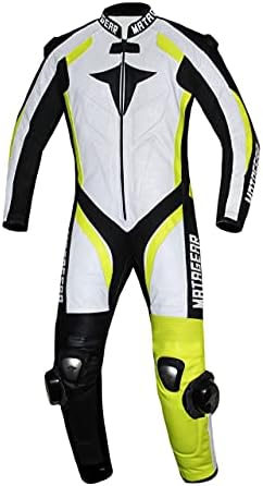MATAGEAR Motorcycle New Yellow One Piece Leather Track Racing Suit CE Approved Protection (XL)