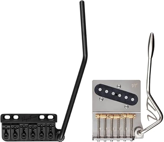 Vega-Trem VT1 Standard 6-Screw Black Stratocaster Guitar Tremolo and Hotone Dual Footswitch bundle - Bridge For Strat No Mods Easy Installation 2-Way Pedal Foot Switch Controller Ampero Switch 6.35 m