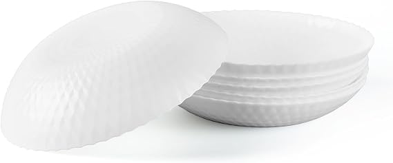 LaGlint 30 OZ Opal Glass Pasta Bowls Set of 6, White 8.5 Inch