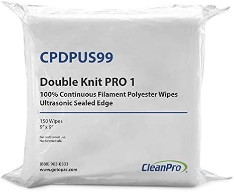 CleanPro 9 In. x 9 In. Double-Knit PRO 1 Polyester Wipes with Ultrasonic Sealed Edges, 150 Count