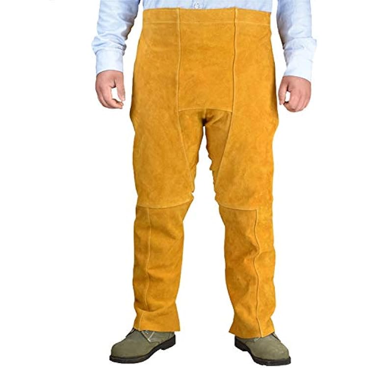 Oncefirst Welding Safety Chaps Leather Apron Style Adjustment Split Leg Fire & Wear Resistant Safety Apparel Yellow One Size