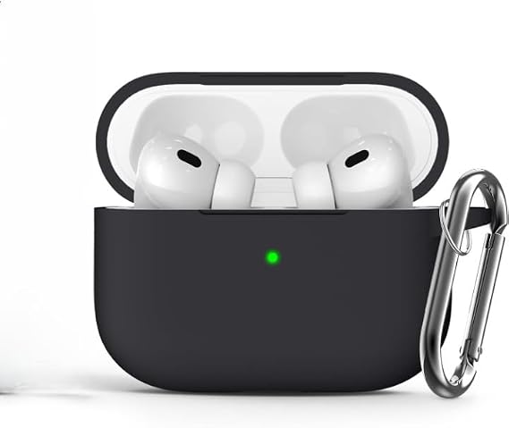Soft Yumuşak Lansman Esnek Silikon Airpods Pro 2 ile uyumlu İçi Kadife Kulaklık Kılıfı ve Karabina Anahtarlık (Siyah, Airpods Pro 2)