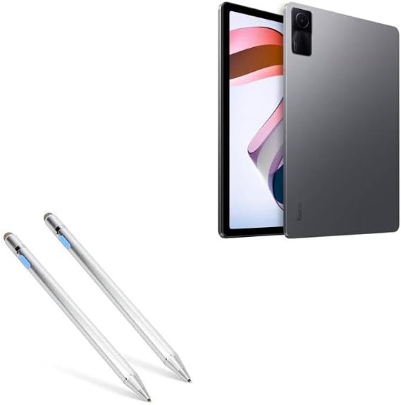 BoxWave Stylus Pen Compatible with Xiaomi Redmi Pad - AccuPoint Active Stylus (2-Pack), Electronic Stylus with Ultra Fine Tip - Metallic Silver