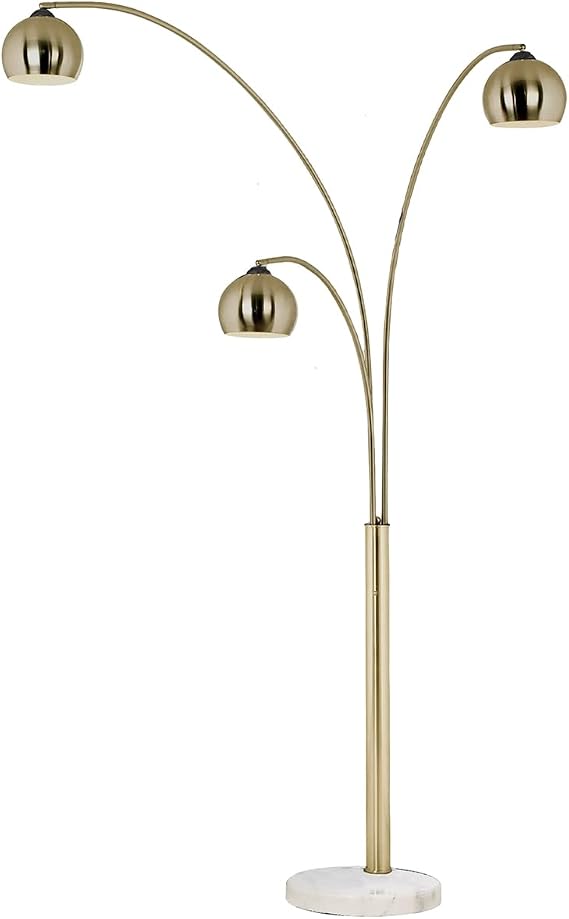 Triplet 3-Light Arc Floor Lamp - Brass White Marble Base Dimmer