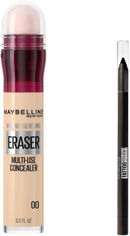 Maybelline New York Instant Anti Age Eraser Concealer 00 Ivory & Mini Tattoo Liner Gel Pencil Makeup Set