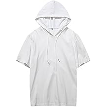 Buyter Summer Casual Hipster Cotton Men's Short-Sleeved Loose Hooded T-shirt Hoodie Top Blouse