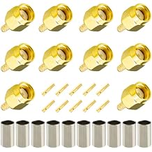 10-Pack RP-SMA Crimp Connector RPSMA Male RF Crimp Solder Attachment Straight Adapter 50 Ohm Gold Plated for RG174 RG316 RG188 RG188A LMR100 Coaxial Cable