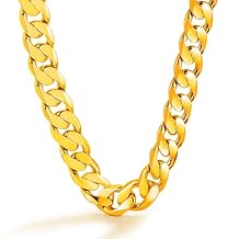 Men Italian 925 Sterling Silver Necklace 10-12MM Solid Diamond-Cut Cuban Link Curb Chain 16 to 30 Inch Fine Jewelry Gifts for Man Women (12MM Gold, 22 inch)
