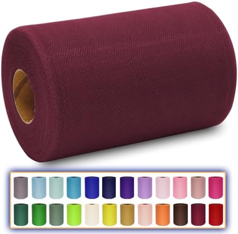 Burgundy Tulle Fabric Roll 6 Inch X 300 FT 100 Yards Matte Tulle Ribbon Netting Mesh Spool for DIY Tutu Skirt Wedding Bow Gift Wrapping Baby Shower Christmas Party Halloween Decorations