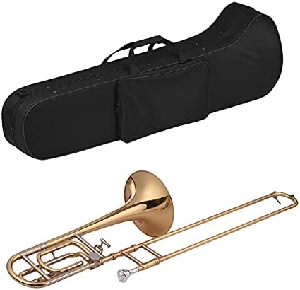 Bb Flat Tenor Trombone with F Attachment Standard Intermediate Slide Trombone in Gold Finish, Brass Body, Smooth Slide, For Band Orchestra Jazz Players