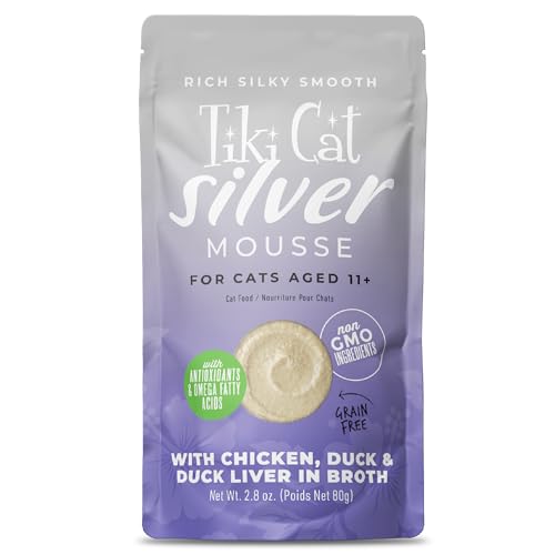 Tiki Cat Silver Mousse Wet Cat Food, Chicken, Duck & Duck Liver In Broth, 2.8 Oz. Pouch (12 Count)