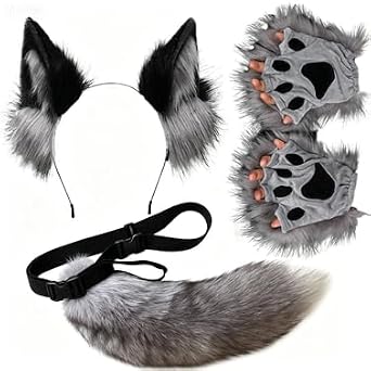 Valpeak Wolf Fox Ears and Tail Set with Therian Paws Fox Costume Furry Paws