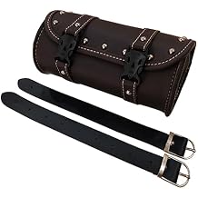 Motorcycle Saddlebag Tool Bag Durable Pu Leather Round Storage Bag with Mounting Straps for Convenient Use Dark Brown