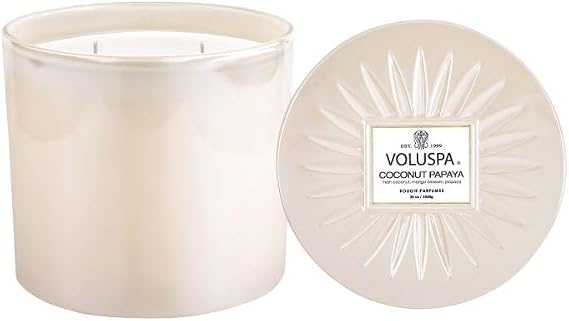 Voluspa Coconut Papaya, Grande Maison 3 Wick Glass Candle, 36 oz, 100 Hour Burn Time, Coconut Wax for Clean Burning, Handcrafted in the USA