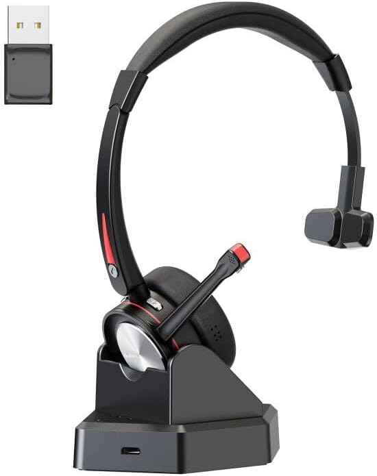 Bluetooth Headset with Microphone Noise Cacenling, Mono Wireless Headset with Mic & Mute Button, 40 Hrs Working Time, Bluetooth Office PC Headset for Call Center Work Laptop Teams Meeting