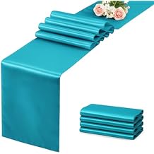 Teal Blue Table Runner 12x108 Inches Long, Satin Silk-Like Smooth Table Decor for Wedding Prom Event Party, 4 Pack