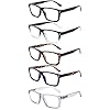 5 Pack Reading Glasses Blue Light Blocking for Men Women,Square Frame Computer Readers with Comfort Spring Hings,Anti Glare/Eyestrain 0.75