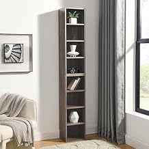70.9" Slim Gray Bookshelf, 8-Shelf Tall Narrow Display Bookcase Organizer with Adjustable Shelves, Double-Decker Design for Home Office, Modern Storage Cabinet for Books, CDs & Decor