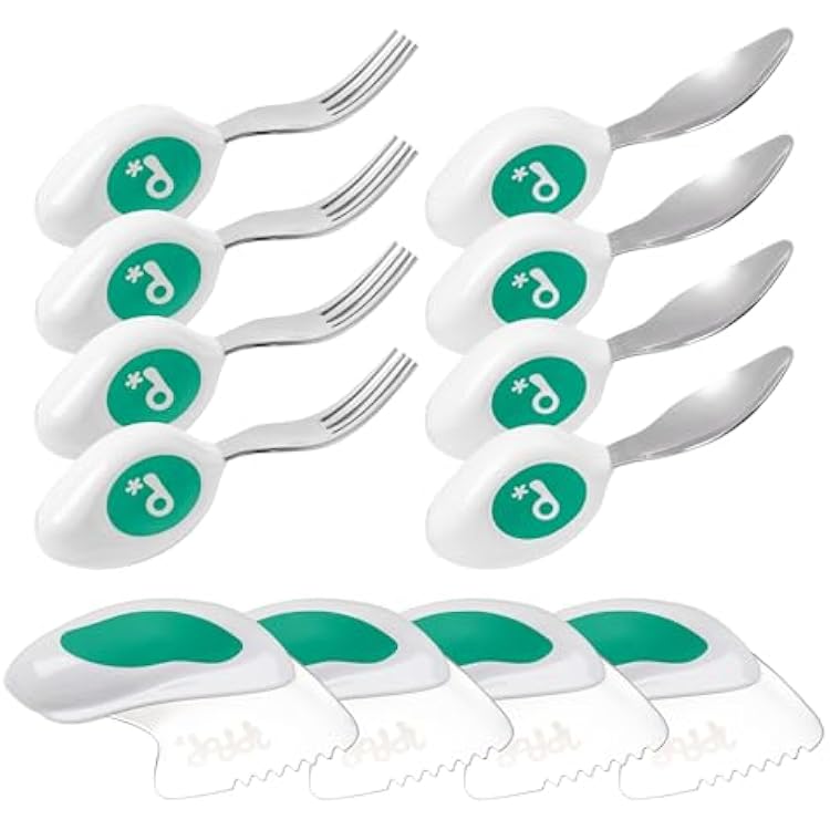 doddl 4 Sets Knife, Fork, and Spoon Set - 12 Pieces - Learn to use Toddler Silverware in Minutes, Toddler Utensils 1 year old & up, Baby Led Weaning Supplies, Aqua