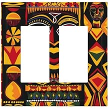 African Art Geometric Print Light Switch Cover Plate 2 Gang Double Rocker Outlet Covers Wall Plates Decorative Switchplate Faceplate for Bedroom Bathroom