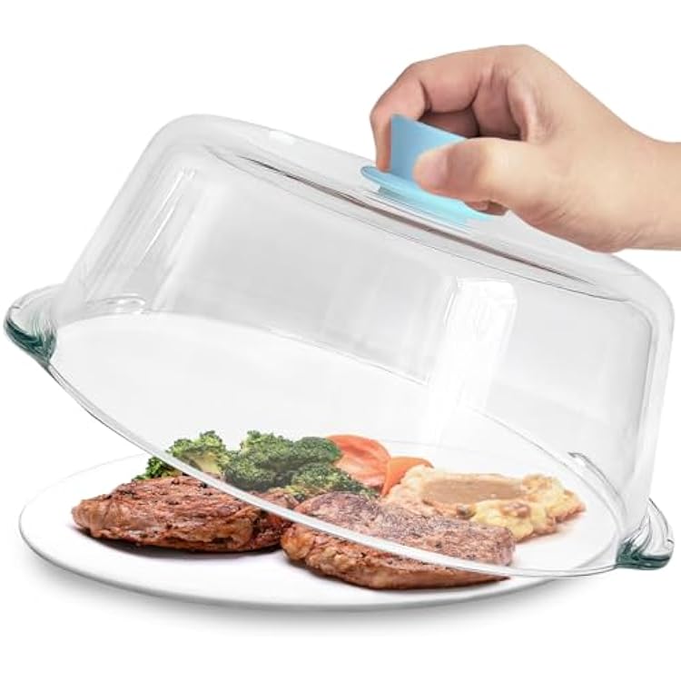 Glass Microwave Splatter Cover for Food Tall Microwave Cover with Silicone Knob 100% Food Safe 10in Plate Splatter Guard Lid With Vent Hole BPA Free Dishwasher Safe